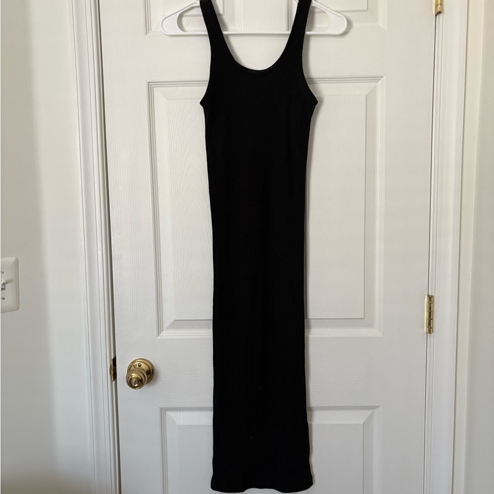 Black Sleeveless Rib Knit Midi/Maxi Dress